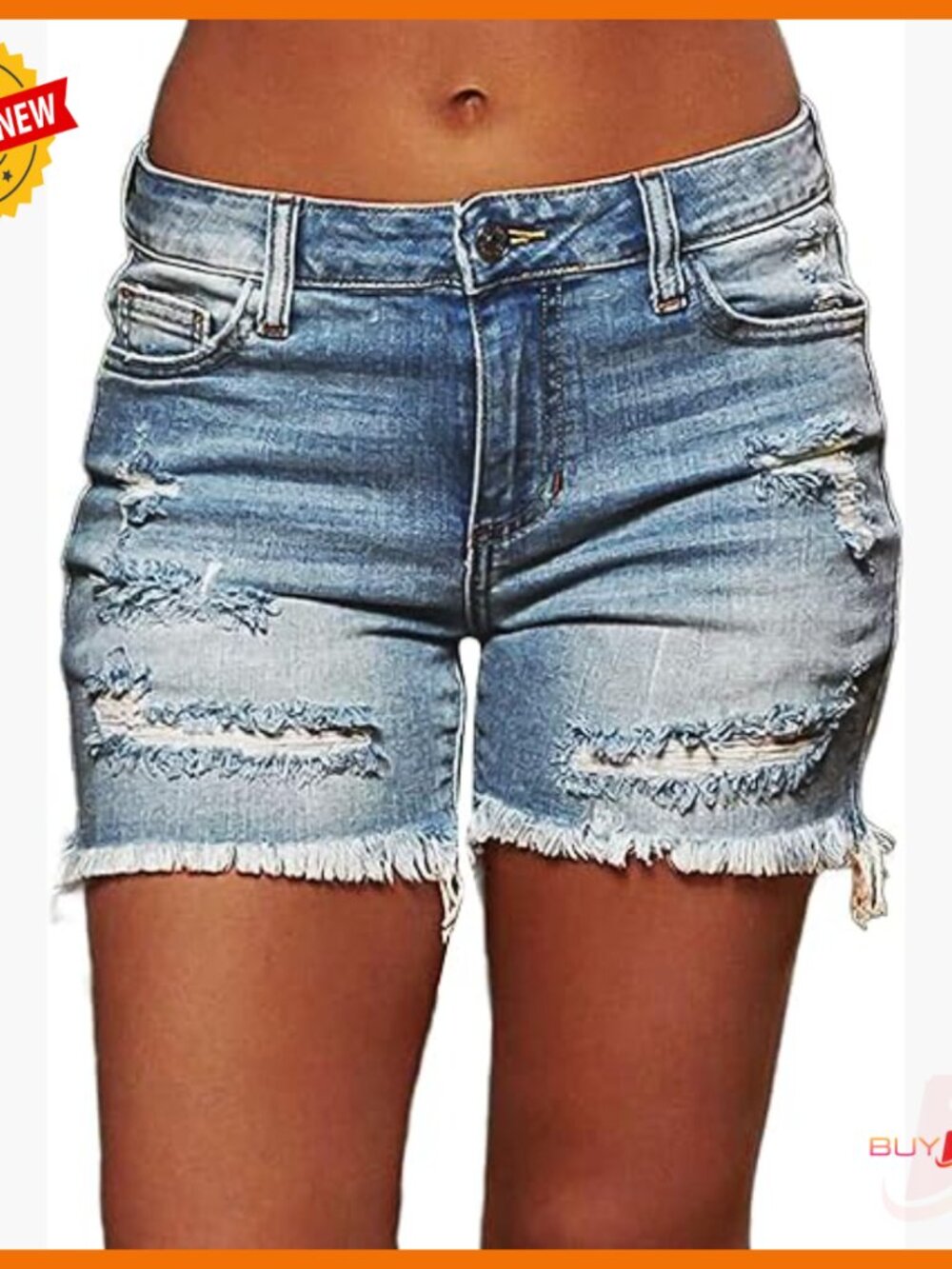 Ripped Raw Hem Denim Shorts Stretchy Casual Jean Shorts Low Waist